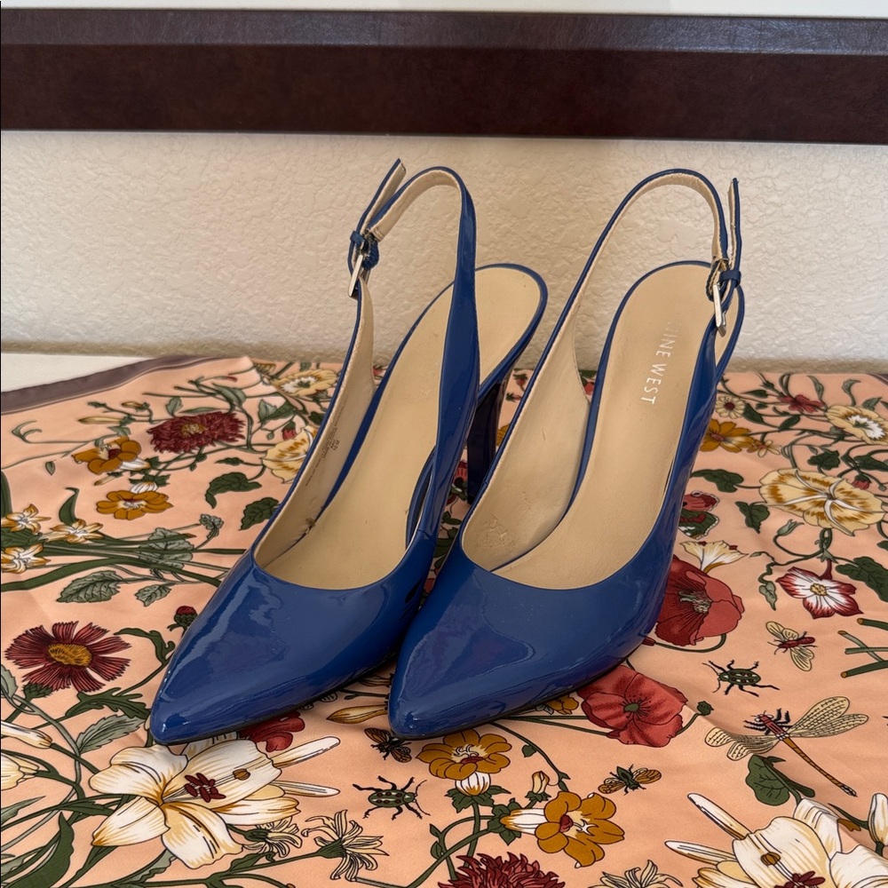 Nine West Glossy Blue Slingback Heels